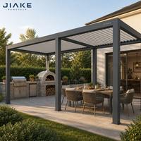 Pergola à lames orientables en aluminium Jiake avec four à pizza extérieur et comptoir de préparation en pierre pour cuisine de jardin, espace repas et bar