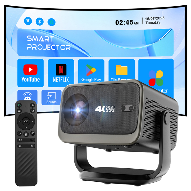 4K Auto Focus Portable LED LCD Projector Full HD 1080P Android 14 Smart Home Theater with WiFi6 and Built-in Speakers