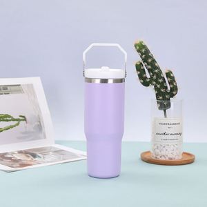 Gobelet de voyage isotherme sous vide 20oz 30oz avec poignée, couvercle, paille et base antidérapante pour thé froid - Product Image 1