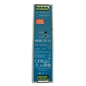 Fuente de Alimentación Industrial MW MEAN WELL NDR-75-12, 12V 75W 6,3A, Riel DIN, Entrada 220V 110V, 6000 Horas de Vida Útil, 2 Años de Garantía - Product Image 3