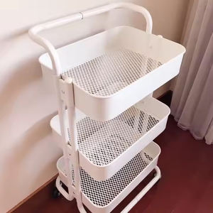 Chariot de rangement panier à légumes panier pliant chariot roulant chariot 3 niveaux cuisine support de stockage de légumes - Product Image 4