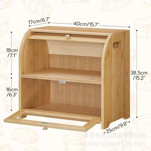Bamboo Double Layer Bread Box With Wooden Lid <b>Kitchen</b> Storage For Bread And Food Freshness Preservation - Product Image 4