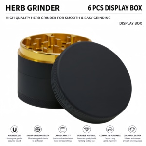 Custom Gold Shape Teeth 4 Parts <b>Herbs</b> Spice <b>Grinder</b> 63mm 55mm <b>Herb</b> <b>Grinder</b> Machine Matte Black Aluminium <b>Herb</b> <b>Grinder</b> - Product Image 1