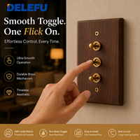 Sakelar dan Stopkontak Dinding Kayu Walnut Solid DELEFU, Sakelar Toggle Kuningan Murni, Stopkontak US, USB A Tipe C 20W Pengisian Cepat 1 2 3 Gang