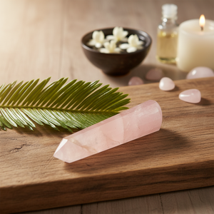 Baguette artisanale en quartz rose facetté, pierre semi-précieuse pour massage, relaxation et guérison énergétique, artisanat de pierres précieuses - Product Image 3