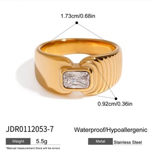 Bague en acier inoxydable 316L étanche et inaltérable, plaquée or 14K 18K avec zircon, personnalisable en gros, pour femmes - Product Image 5
