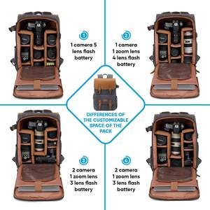 กระเป๋าเป้สะพายหลังสำหรับกล้องและเลนส์ ทำจากผ้าแคนวาสเคลือบแว็กซ์กันน้ำ สีเทา ขนาด 16 ออนซ์ พร้อมที่ยึดขาตั้งกล้องและแผ่นกั้นที่ถอดออกได้ - Product Image 5