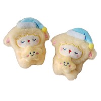 Pendentif en peluche mignon style dessin animé, mouton endormi à chapeau bleu et étoiles, pour sac, idéal pour les fêtes, à partir de 14 ans