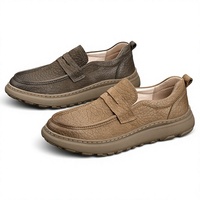Mocassins pour hommes en cuir de vachette pleine fleur, style décontracté chic, à semelle souple, légers et respirants, chaussures de conduite à enfiler pour les pères d'âge mûr
