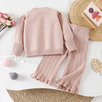 Ensemble de vêtements pour bébé fille, pull en tricot floral 3D d'hiver et pantalon évasé, deux pièces, vêtements chauds et tendance pour bébé