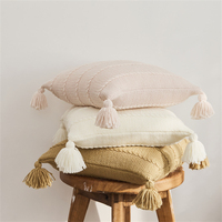 Housse de coussin en coton tissé texturé au crochet Boho flambant neuf avec pompon Wkl