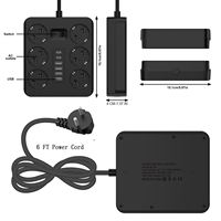 Multiprise 4 ports USB, 2 ports Type-C, 6 prises, 2500W, protection contre les surcharges, câble de 1,8m pour ordinateur portable, caméra, certifiée CE