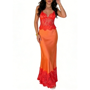 Women's Lace Maxi Dress <b>Spaghetti</b> <b>Strap</b> Open Back V-Neck Dress for Party & Evening Dresses Fashion - Product Image 5