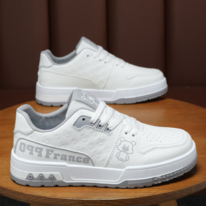 Men's Summer Trendy <b>White</b> Sneakers Breathable Casual Board Shoes with Thick-Soled <b>Lace</b>-Up Closure Sporty Style Soft Feature - Product Image 2