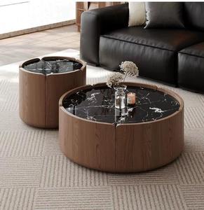 Mesa de centro Foshan Factory con diseño de pétalo, combinación moderna de madera maciza, lujo discreto para la sala de estar, placa redonda de piedra. - Product Image 1