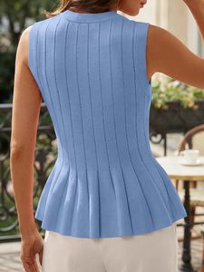 Cicy <span class=keywords><strong>Bell</strong></span> Kadın Fitilli Peplum Kolsuz Bluzlar ve Bluzlar-Düz Örme Bisiklet Yaka Kolsuz Günlük İş Kıyafetleri - Product Image 4