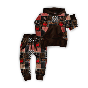 Ensemble de vêtements de jour pour enfants personnalisé, sweat à <span class=keywords><strong>capuche</strong></span> à manches longues et pantalon de jogging, imprimé western, tissu en bambou, pyjama pour garçons - Product Image 3