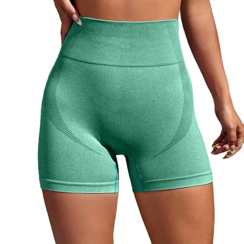 Solid Color Yoga Three-Point Pants High-Waisted Stretch Gym Wear Seamless Peach Butt Sports Leggings Wholesale