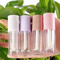 Emballage de gloss à lèvres recyclable 10 ml, tube de gloss à lèvres vide avec un grand applicateur, tubes de gloss à lèvres ronds épais roses avec un grand pinceau