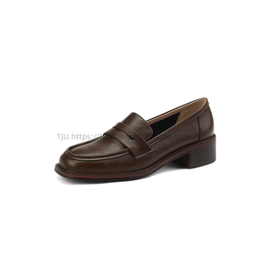 English Style <b>Soft</b> Casual Leather <b>Shoes</b> Leather Middle Heel <b>Shoes</b> for Women and Ladies - Product Image 5