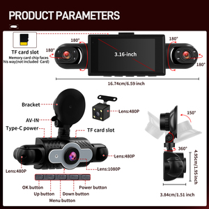 Podofo กล้องติดรถยนต์3 "กล้องติดรถยนต์1080P 4เลนส์กล้อง * 4ด้านหน้าและด้านข้าง DVR แบบวนซ้ำการบันทึกการมองเห็นในเวลากลางคืนการตรวจจับการเคลื่อนไหวผู้จัดจำหน่ายจำนวนมาก - Product Image 5