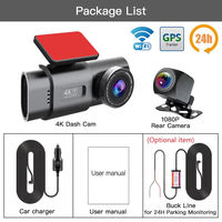 Caméra embarquée 1,47 pouces, vision nocturne avant et arrière, enregistreur vidéo, stationnement 24h, DVR de voiture, double objectif, 4K + 1080P, caméra embarquée Wifi