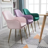 Meubles de salle à manger modernes rembourrés chaise de salon en velours vert foncé émeraude avec pied en métal doré