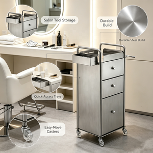 Wallybeauty Luxury Stainless Steel Hair Salon Working <b>Trolley</b> Cart <b>Trolley</b> Salon Station <b>Trolleys</b> with Wheels - Product Image 3