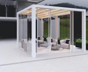 新しいデザインのテラス生物気候換気呼吸自由に金属ルーバールーフアルミニウム屋外ガゼボパーゴラ