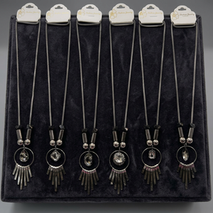 PingBling Contemporary Gunmetal <b>Long</b> <b>Necklace</b> with Geometric Hoop Crystal Pendant and Metal Fringe Drops for Women Party/Gift - Product Image 2