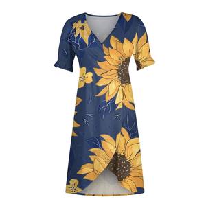 فستان كاجوال للنساء من مجموعة فنون جزيرة المحيط الهادئ الأفضل مبيعًا عالي الجودة قصير الأكمام وبرقبة على شكل V فستان نسائي قصير - Product Image 2