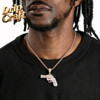 Pendentif revolver hip-hop, en or massif et cuivre plaqué avec zircon 5A, collier pendentif unisexe et unique.