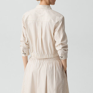 Chemise boutonnée rayée pour femme, manches trois-quarts, en popeline, style minimaliste, coupe classique, toutes saisons - Product Image 2
