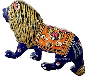 Sculpture de lion multicolore en émail, artisanat Nirmala du Rajasthan, décoration de table et de maison faite à la main pour usage royal - Product Image 4
