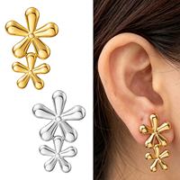 Boucles d'oreilles clous florales en acier inoxydable et titane, anti-ternissement, étanches, style minimaliste de luxe, collection 2026