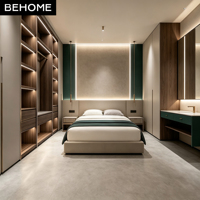 Dressing intégré avec éclairage LED, coiffeuse intégrée et unité de lit pour mobilier de chambre de villa, hôtel, appartement