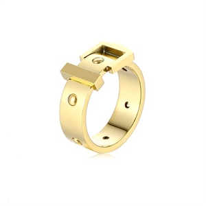 Classic Belt Design 316L Stainless Steel Chunky <b>Ring</b> Gold Plated Band Finger <b>Rings</b> - Product Image 1
