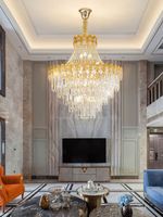 Vente directe d'usine Décoration d'art moderne Hôtel Villa Salon Escalier Cristal doré K9 Long lustre Installation de projet LED