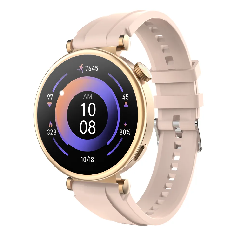 Kadınlar için 2024 GT4 mini akıllı saat Lady kalp hızı 1.27 inç ekran BT çağrı kablosuz şarj IP67 su geçirmez NFC Smartwatch