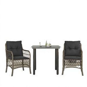 Ensemble de jardin 3 pièces en rotin PE, chaises de salle à manger de loisirs avec coussins, structure en aluminium durable, résistant aux intempéries, table d'extérieur confortable - Product Image 2