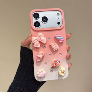 Gradient Cute Bear Charms Junk Doll Phone case for iPhone 17 16 15 14 Pro Max <b>Bow</b> Animal Biscuit Hole DIY Dissipation back Cover - Product Image 4