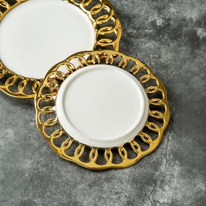 Assiettes de présentation en porcelaine carrées creuses à bord doré de luxe écologiques Vaisselle avec logo personnalisé <span class=keywords><strong>Assiette</strong></span> en céramique pour mariages - Product Image 4