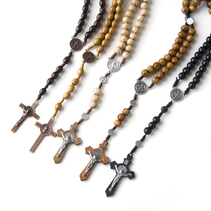 Rosario Cattolico con Pendente Crocifisso <span class=keywords><strong>di</strong></span> San Benedetto, Perline in Legno, Rosari Fatti a Mano, Regalo Religioso per <span class=keywords><strong>Pasqua</strong></span>, Vendita all'Ingrosso - Product Image 3