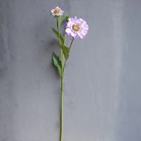 Bunga Scabiosa Buatan dengan Pot Bunga Biru, Rangkaian Bunga Rumput Pinus Alami, Perlengkapan Dekorasi Bunga
