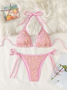 Wholesale New Arrival Summer Sexy <strong>Sequin</strong> Bra Swimming Bikini Set Two Piece Women's Swimwear Beachwear - Product Image 5