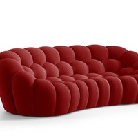 Ensemble de canapés à bulles modernes, canapé incurvé 2/3 places + fauteuil inclinable et pouf, tissu bouclé/teddy moelleux, capitonnage profond, salon, hall d'hôtel