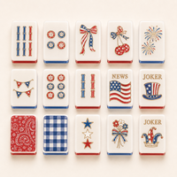 Ensemble de Mahjong Américain de Luxe Personnalisé OEM ODM, 160 Tuiles, Acrylique 4 Couches Gravé, Rouge et Bleu Patriotique, Vente en Gros