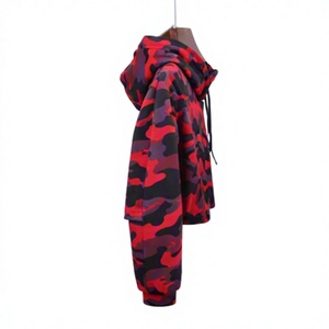 Sweat à capuche court camouflage rouge pour femme, manches longues, cordon de serrage, streetwear, vente en gros, impression personnalisée OEM, sweats à capuche et sweat-shirts pour homme - Product Image 3