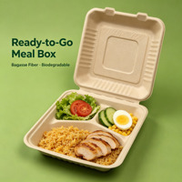 Boîte à lunch jetable écologique en bagasse de canne à sucre, 3 compartiments, compostable, biodégradable, sans PFAS