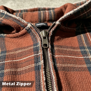 Custom Vintage Plaid Zip Up Hoodie RAMAX Logo Boxy Cropped Raw Edge Men Oversized Tartan Hooded <b>Jacket</b> Streetwear Custom Logo - Product Image 2
